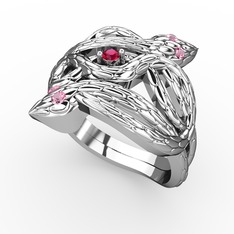 Vipera Yüzük - Rodolit garnet ve pembe kuvars 14 ayar beyaz altın yüzük #9f4s0m
