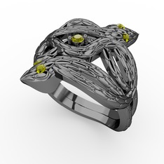Peridot 925 ayar siyah rodyum kaplama gümüş yüzük