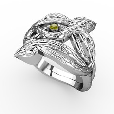 Vipera Yüzük - Peridot ve beyaz zirkon 18 ayar beyaz altın yüzük #czbyul