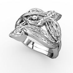 Pırlanta ve swarovski 14 ayar beyaz altın yüzük (0.036 karat)
