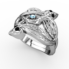 Vipera Yüzük - Akuamarin ve siyah zirkon 14 ayar beyaz altın yüzük #ep25jz