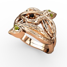 Siyah zirkon ve peridot 925 ayar rose altın kaplama gümüş yüzük
