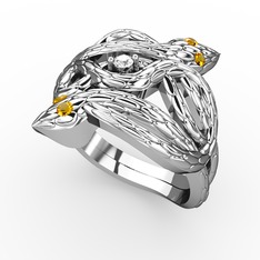 Swarovski ve sitrin 18 ayar beyaz altın yüzük