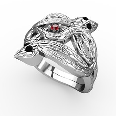 Garnet ve siyah zirkon 18 ayar beyaz altın yüzük