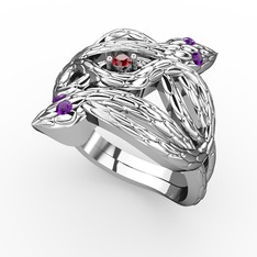 Vipera Yüzük - Garnet ve ametist 14 ayar beyaz altın yüzük #hhz71b