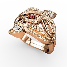 Vipera Yüzük - Garnet ve beyaz zirkon 14 ayar rose altın yüzük #hmlt89