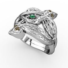 Yeşil kuvars ve dumanlı kuvars 18 ayar beyaz altın yüzük