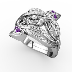 Vipera Yüzük - Beyaz zirkon ve ametist 8 ayar beyaz altın yüzük #karkvo