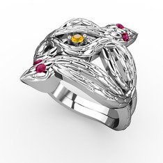Vipera Yüzük - Sitrin ve rodolit garnet 14 ayar beyaz altın yüzük #ki73lb