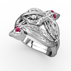 Vipera Yüzük - Beyaz zirkon ve rodolit garnet 14 ayar beyaz altın yüzük #l59jjv