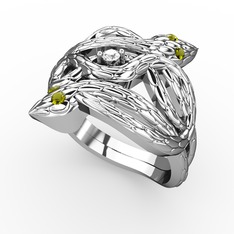 Beyaz zirkon ve peridot 18 ayar beyaz altın yüzük