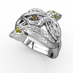 Vipera Yüzük - Dumanlı kuvars ve peridot 925 ayar gümüş yüzük #meug64