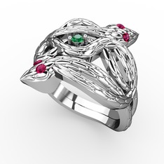 Yeşil kuvars ve rodolit garnet 18 ayar beyaz altın yüzük