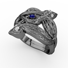 Vipera Yüzük - Lab safir ve swarovski 925 ayar siyah rodyum kaplama gümüş yüzük #o5e63j