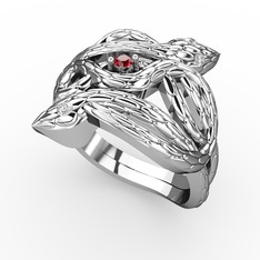 Garnet ve swarovski 18 ayar beyaz altın yüzük