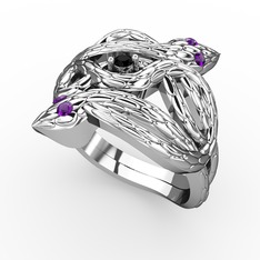 Vipera Yüzük - Siyah zirkon ve ametist 18 ayar beyaz altın yüzük #opfq6m