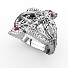 Vipera Yüzük - Siyah zirkon ve garnet 18 ayar beyaz altın yüzük #ozibzl