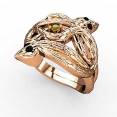Peridot ve siyah zirkon 18 ayar rose altın yüzük