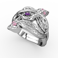 Vipera Yüzük - Ametist ve pembe kuvars 925 ayar gümüş yüzük #rnhr04