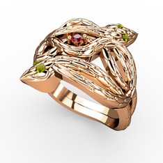 Garnet ve peridot 8 ayar rose altın yüzük