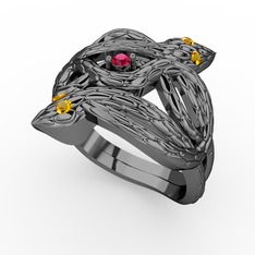 Rodolit garnet ve sitrin 925 ayar siyah rodyum kaplama gümüş yüzük