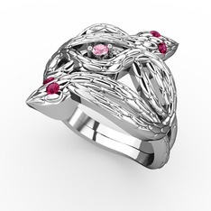 Vipera Yüzük - Pembe kuvars ve rodolit garnet 8 ayar beyaz altın yüzük #wikrvr