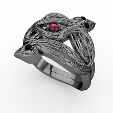 Vipera Yüzük - Rodolit garnet ve siyah zirkon 925 ayar siyah rodyum kaplama gümüş yüzük #wptxej