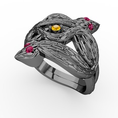 Sitrin ve rodolit garnet 925 ayar siyah rodyum kaplama gümüş yüzük