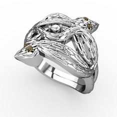 Vipera Yüzük - Pırlanta ve dumanlı kuvars 14 ayar beyaz altın yüzük (0.036 karat) #wzsm0t