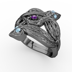 Vipera Yüzük - Ametist ve akuamarin 925 ayar siyah rodyum kaplama gümüş yüzük #x54t3w