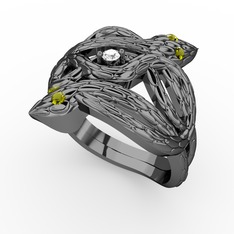 Vipera Yüzük - Swarovski ve peridot 925 ayar siyah rodyum kaplama gümüş yüzük #zzzo77