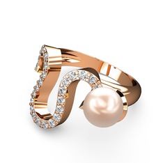 Lora İnci Yüzük - Pembe inci ve beyaz zirkon 8 ayar rose altın yüzük #10nsopp