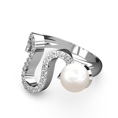 Lora İnci Yüzük - Inci ve swarovski 8 ayar beyaz altın yüzük #12clj6t