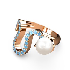 Lora İnci Yüzük - Inci ve akuamarin 8 ayar rose altın yüzük #16wu97h
