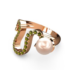 Pembe inci ve peridot 8 ayar rose altın yüzük