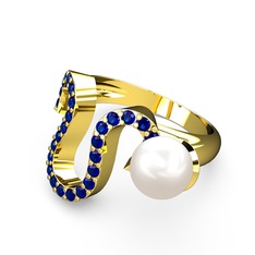 Inci ve lab safir 14 ayar altın yüzük