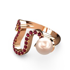 Lora İnci Yüzük - Pembe inci ve rodolit garnet 14 ayar rose altın yüzük #1c2sxjo