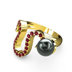 Lora İnci Yüzük - Siyah inci ve rodolit garnet 8 ayar altın yüzük #1gkpf6w