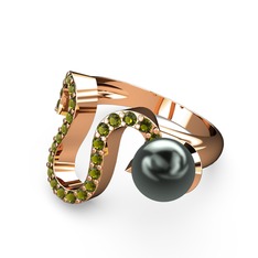 Lora İnci Yüzük - Siyah inci ve peridot 925 ayar rose altın kaplama gümüş yüzük #1jsnpm3