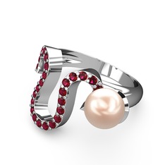 Lora İnci Yüzük - Pembe inci ve rodolit garnet 925 ayar gümüş yüzük #1mzmfe8