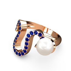 Lora İnci Yüzük - Inci ve lab safir 925 ayar rose altın kaplama gümüş yüzük #1nck2zn