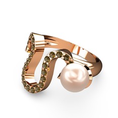 Lora İnci Yüzük - Pembe inci ve dumanlı kuvars 8 ayar rose altın yüzük #1nkujrh