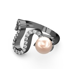 Pembe inci ve swarovski 925 ayar siyah rodyum kaplama gümüş yüzük