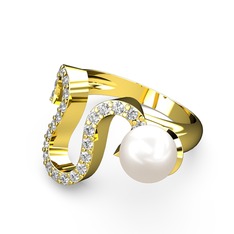 Lora İnci Yüzük - Inci ve beyaz zirkon 8 ayar altın yüzük #1styvrb