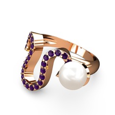 Lora İnci Yüzük - Inci ve ametist 14 ayar rose altın yüzük #1tc2yht