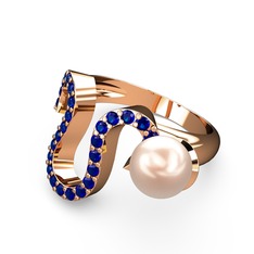 Pembe inci ve lab safir 18 ayar rose altın yüzük