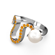 Lora İnci Yüzük - Inci ve sitrin 18 ayar beyaz altın yüzük #1te2dr2