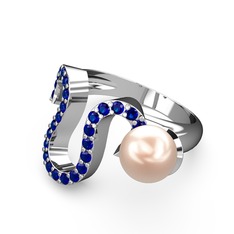 Lora İnci Yüzük - Pembe inci ve lab safir 8 ayar beyaz altın yüzük #1v96qrt