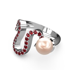 Pembe inci ve garnet 18 ayar beyaz altın yüzük