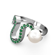 Inci ve yeşil kuvars 18 ayar beyaz altın yüzük